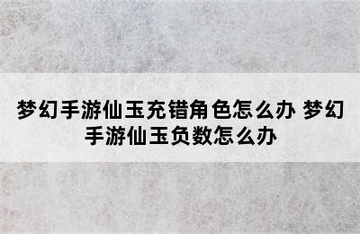 梦幻手游仙玉充错角色怎么办 梦幻手游仙玉负数怎么办